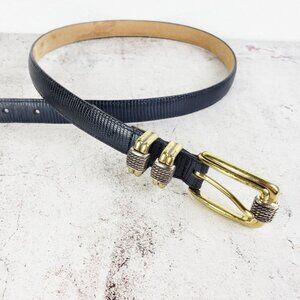 Brighton Black Textured Leather Belt with Gold Buckle